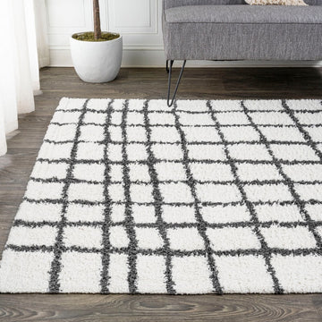 Arenal Geometric Grid Shag Area Rug